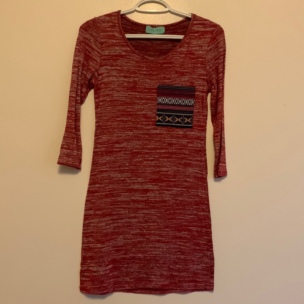 Filly Flair long sleeve T-shirt dress with Aztec pocket detail